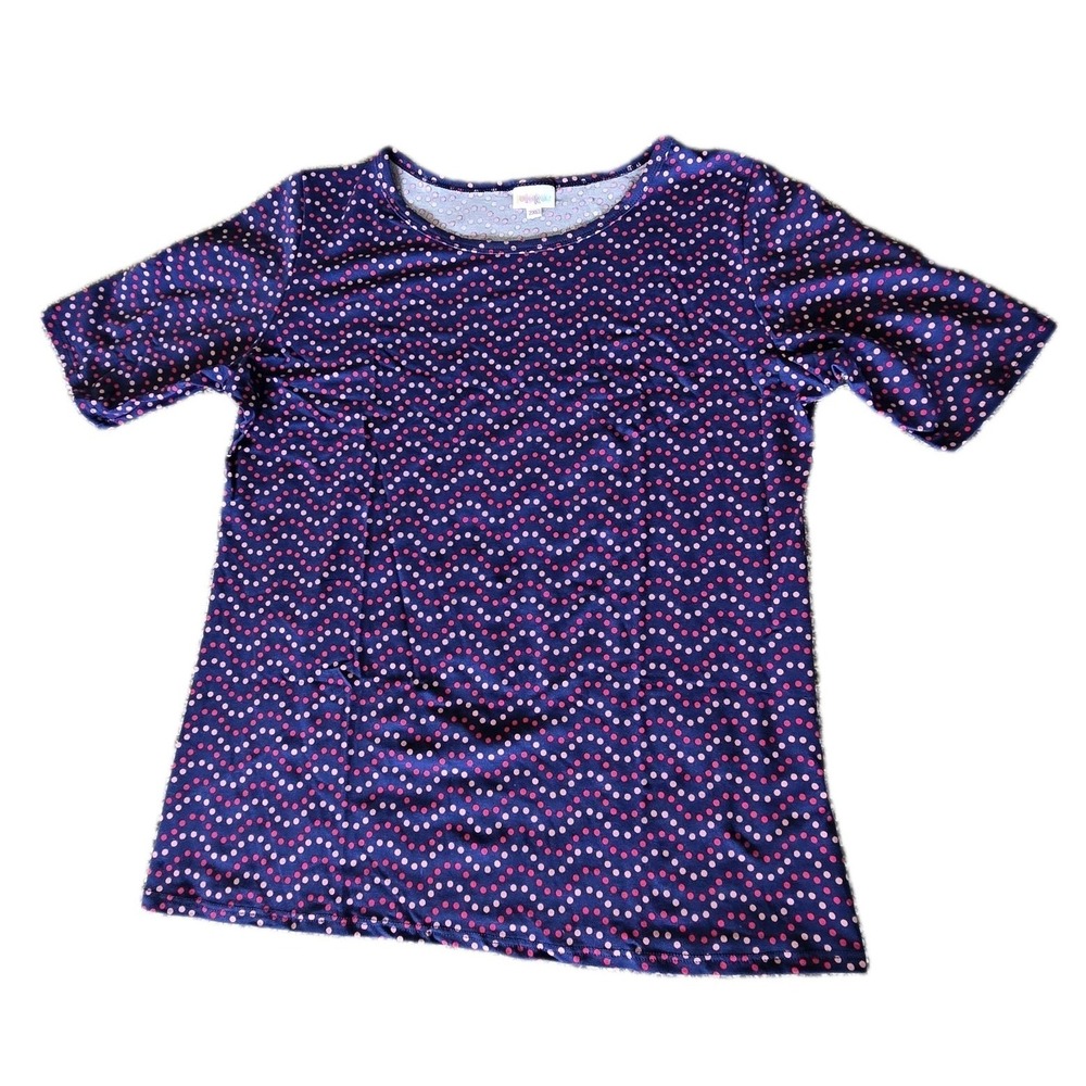 NEW LulaRoe Womens Tee 2XL GIGI Top Shirt Navy Pink‎ Polka Dot Print Comfortable